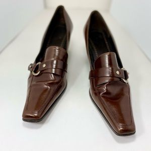 Enzo Angiolini Women’s Dark Brown Leather Square Toe High Heel Classic Loafer 8M